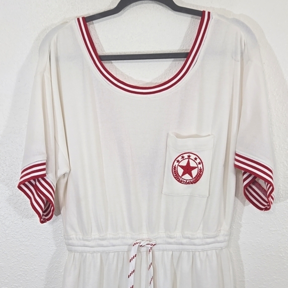 *NWT* Anthropologie Ivory/Red Deep V-Back Waffle Knit Romper Nautical Trendy, S - Picture 2 of 6